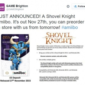 UK Retailer GAME Revealed “Shovel Knight” Amiibo