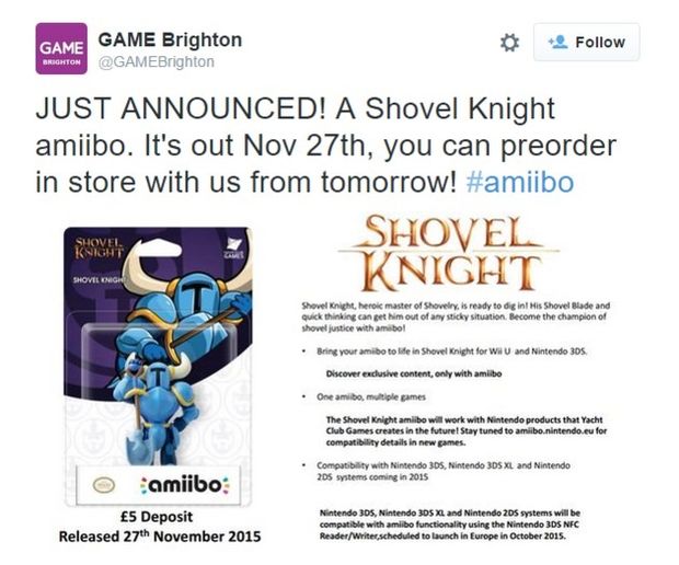 UK Retailer GAME Revealed “Shovel Knight” Amiibo - A Future Appearance for 